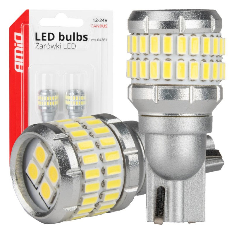 Set 2 Becuri LED CANBUS T15 W16W 48SMD 4SMD 3014 3030 Alb 12V 24V AMIO-04261