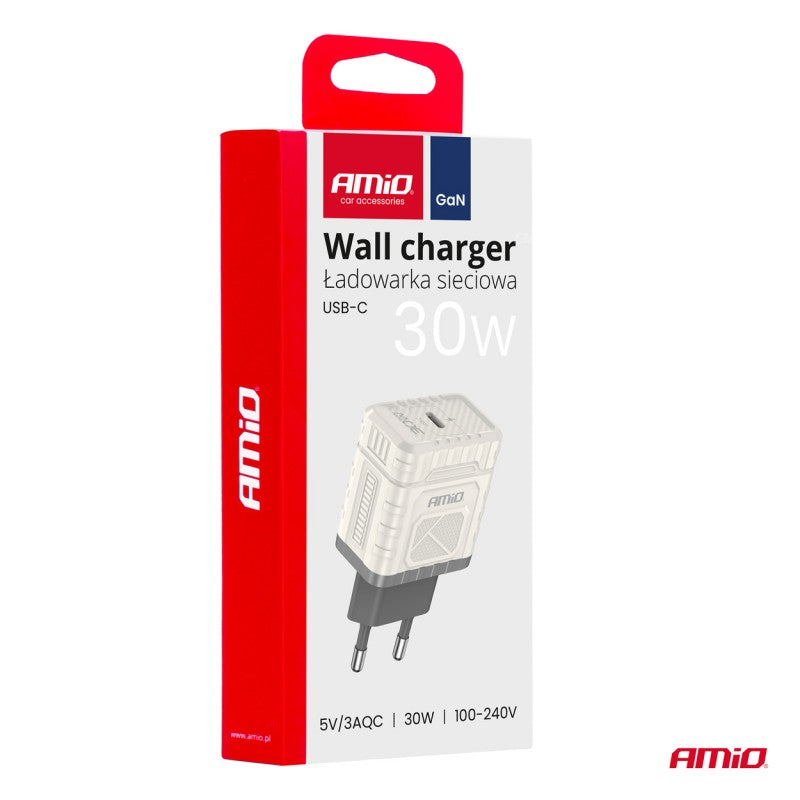 Încărcător de perete cu încărcare rapidă GaN PD 30W USB-C AMIO-04285