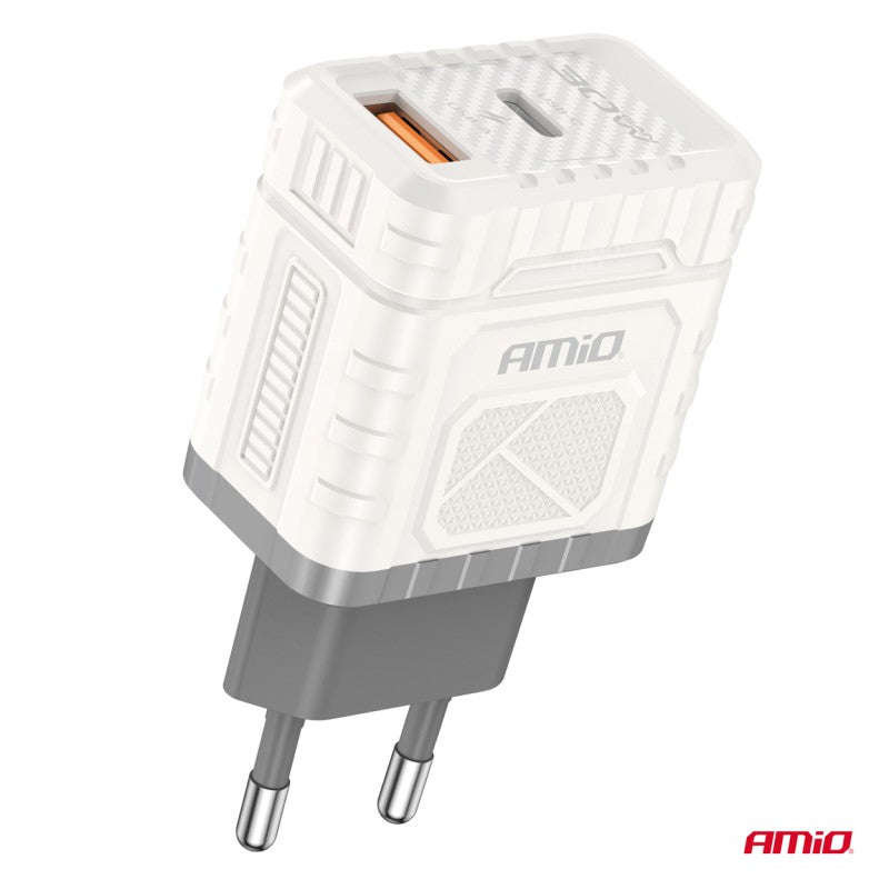 Încărcător de perete cu încărcare rapidă GaN 30W USB-A + USB-C AMIO-04286
