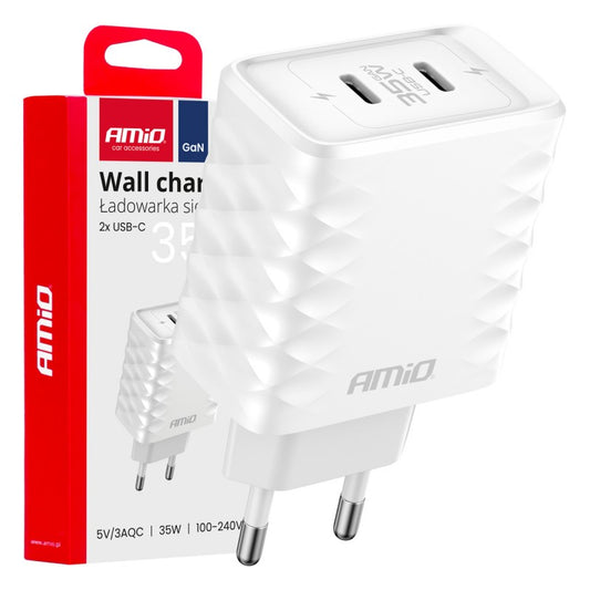 Încărcător de perete Încărcător rapid 35W 2xUSB-C AMIO-04288