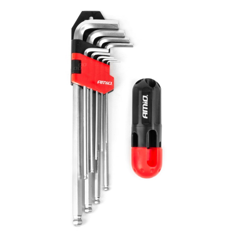 Chei hexagonale cu bilă extra lungă, set CRV, 9 buc. AMIO-04303