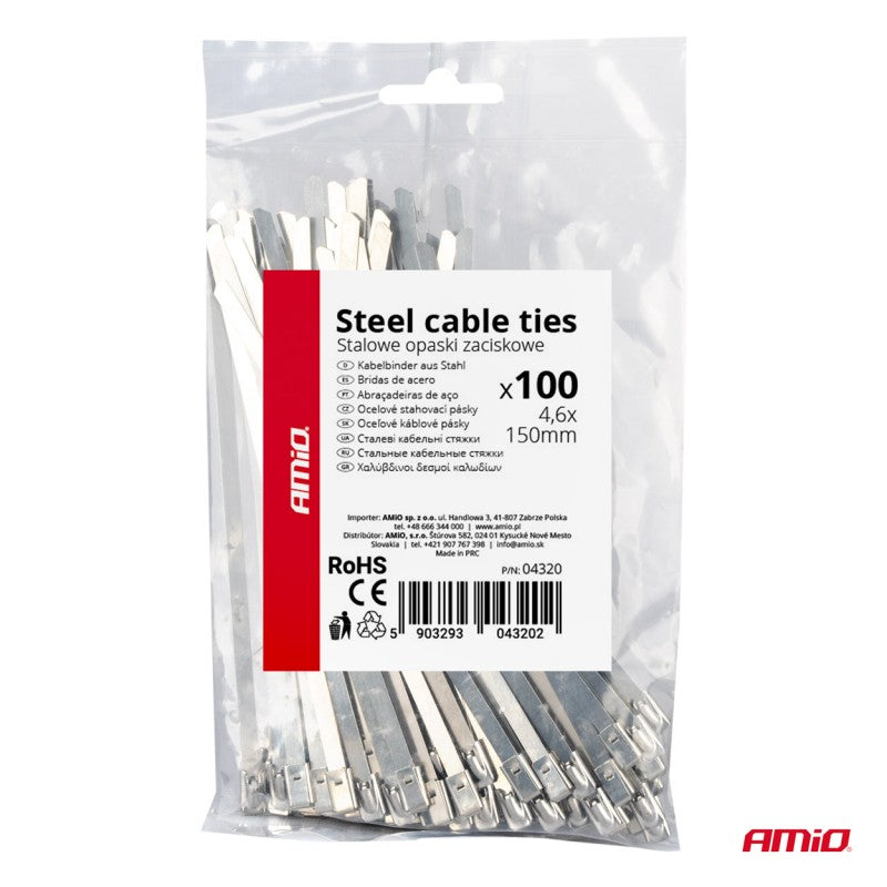 Fasete metalice inox 4,6x150mm 100 buc. AMIO-04320