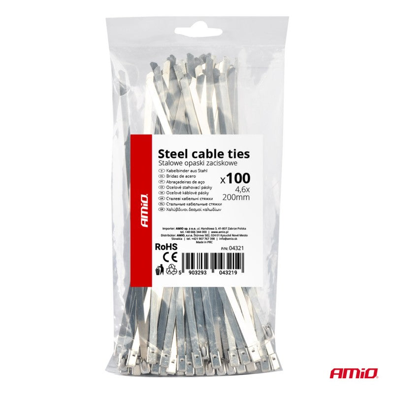 Fasete metalice inox 4,6x200mm 100 buc. AMIO-04321