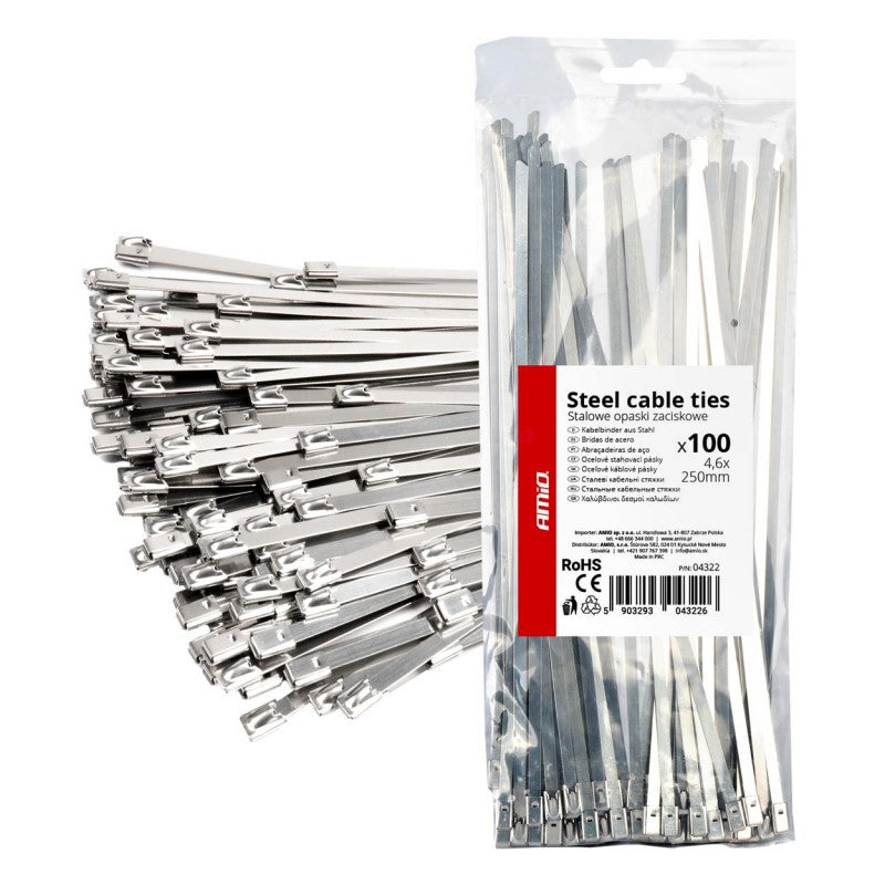 Fasete metalice inox 4,6x250mm 100 buc. AMIO-04322