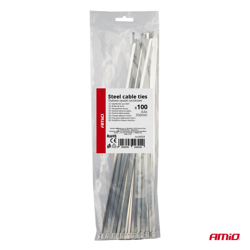 Fasete metalice inox 4,6x350mm 100 buc. AMIO-04324