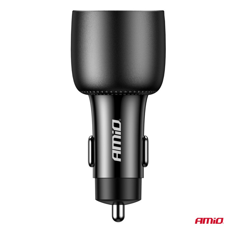 Încărcător auto 2x USB-C + USB-A 12V 24V 100W AMIO-04371