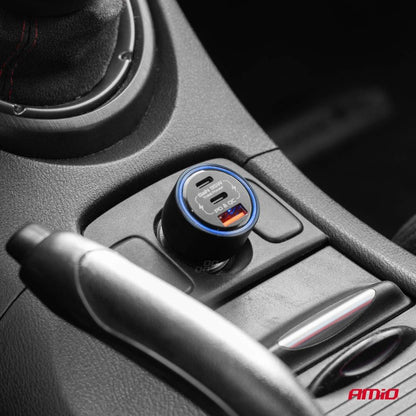 Încărcător auto 2x USB-C + USB-A 12V 24V 95W AMIO-04372