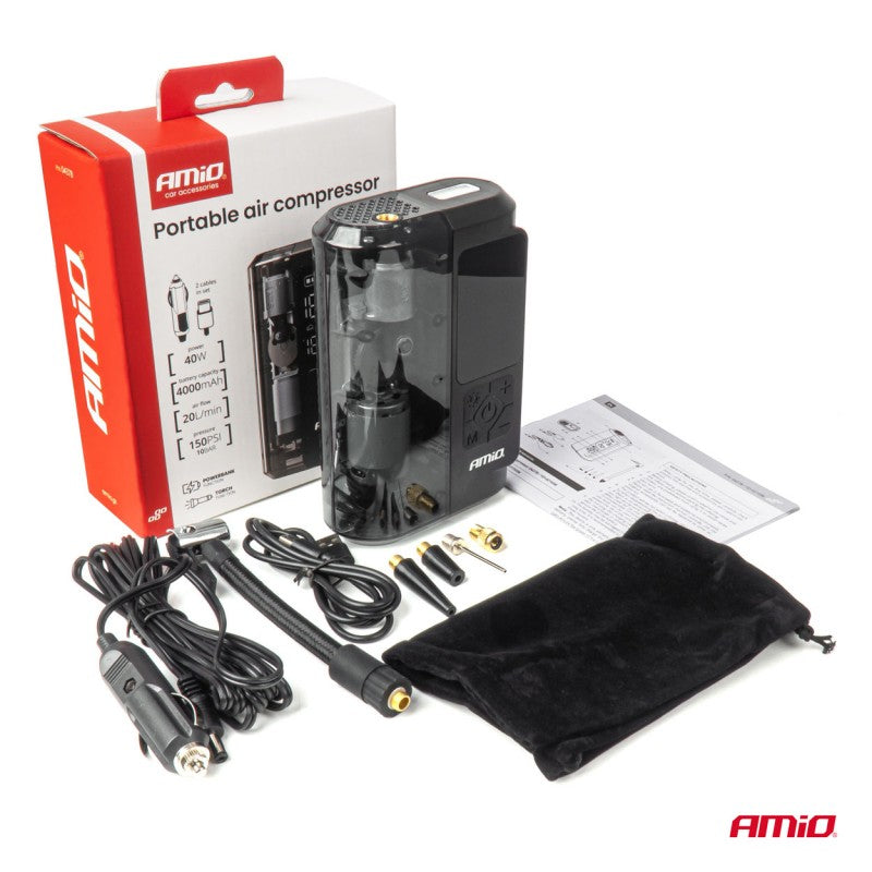 Compresor wireless, reîncărcabil, LED, USB-C, 40W, AMIO-04378