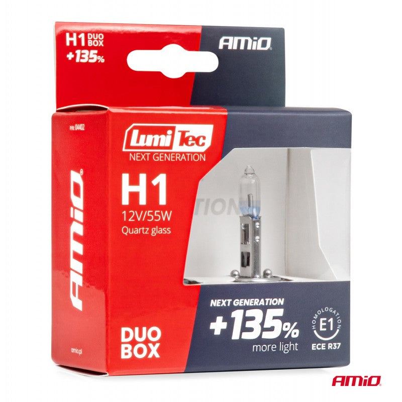 Set 2 becuri halogen H1 12V 55W LumiTec GENERAȚIE URMĂTOARE +135% DUO AMIO-04402