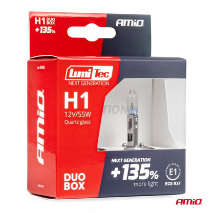 Set 2 becuri halogen H1 12V 55W LumiTec GENERAȚIE URMĂTOARE +135% DUO AMIO-04402