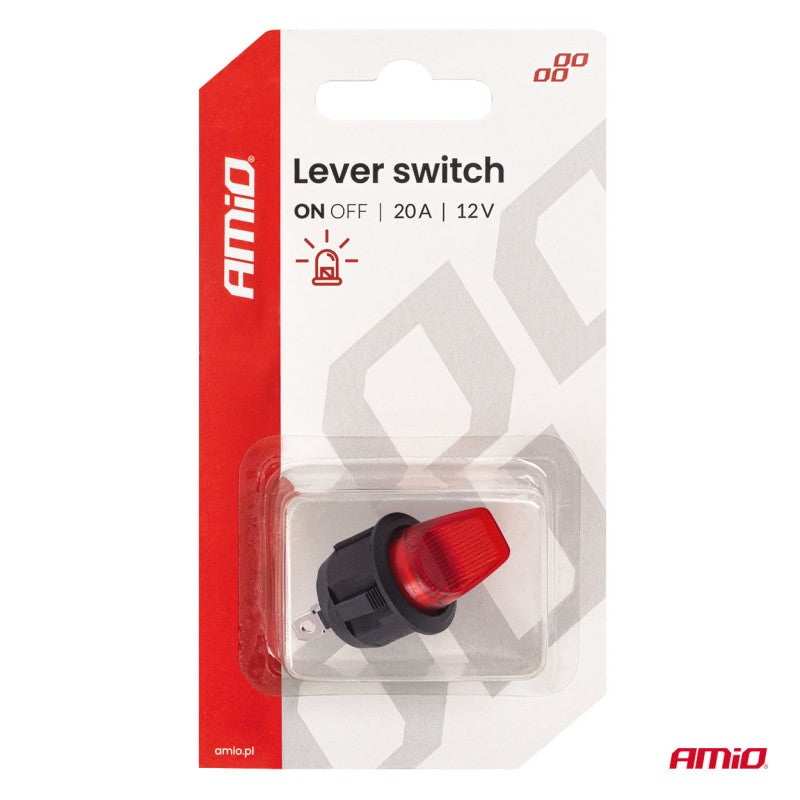 Întrerupător basculant cu iluminare roșie 20A 12V AMIO-04438