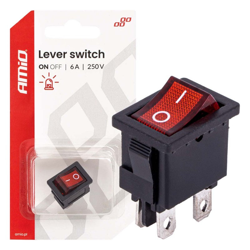 Întrerupător basculant cu iluminare roșie 6A 250V AMIO-04439
