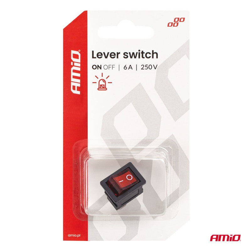 Întrerupător basculant cu iluminare roșie 6A 250V AMIO-04439