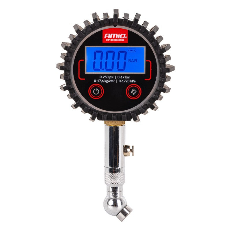 Manometru digital pentru presiunea anvelopelor cu cap rotativ și supapă de aerisire 17 bar AMIO-04464