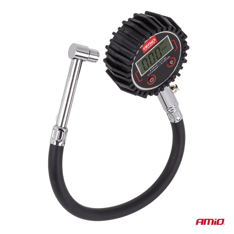 Manometru digital pentru presiunea anvelopelor cu furtun și supapă de aerisire 17 bar AMIO-04465