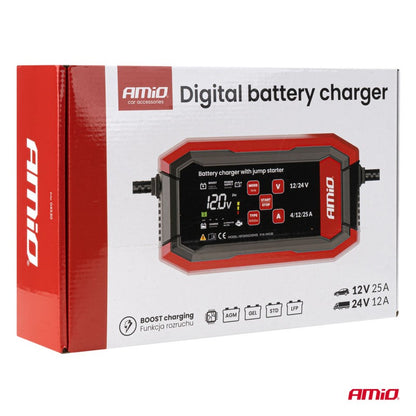 Încărcător digital de baterii BOOST AGM GEL STD LiFePo4 MAX 25A 12/24V PRO AMIO-04530
