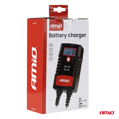 Încărcător digital de baterii AGM GEL STD LiFePo4 MAX 4A 6/12V PRO HOOK AMIO-04531