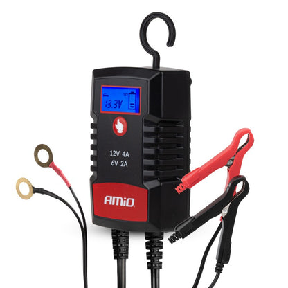 Încărcător digital de baterii AGM GEL STD LiFePo4 MAX 4A 6/12V PRO HOOK AMIO-04531