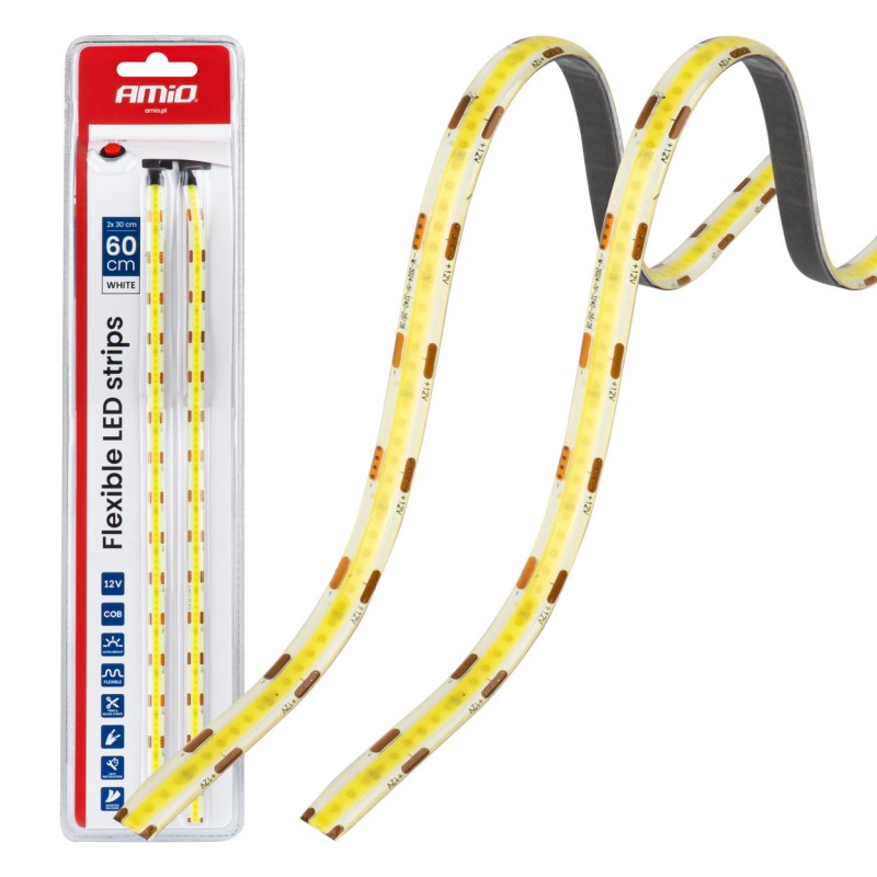 Benzi LED COB pentru mașini albe 2x30cm 12V AMIO-04569