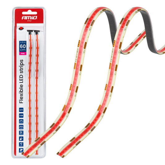 Benzi LED COB pentru mașini roz 2x30cm 12V AMIO-04570