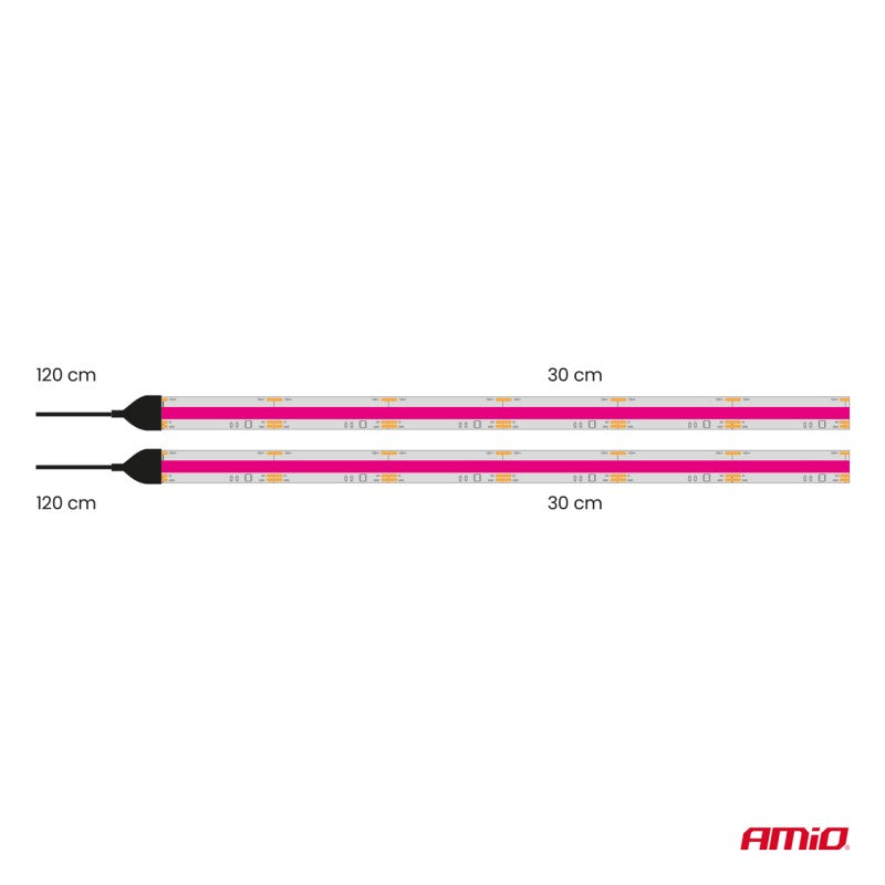 Benzi LED COB pentru mașini roz 2x30cm 12V AMIO-04570