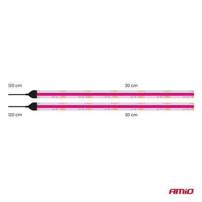 Benzi LED COB pentru mașini roz 2x30cm 12V AMIO-04570