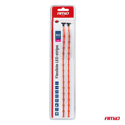 Benzi LED COB pentru mașini roz 2x30cm 12V AMIO-04570