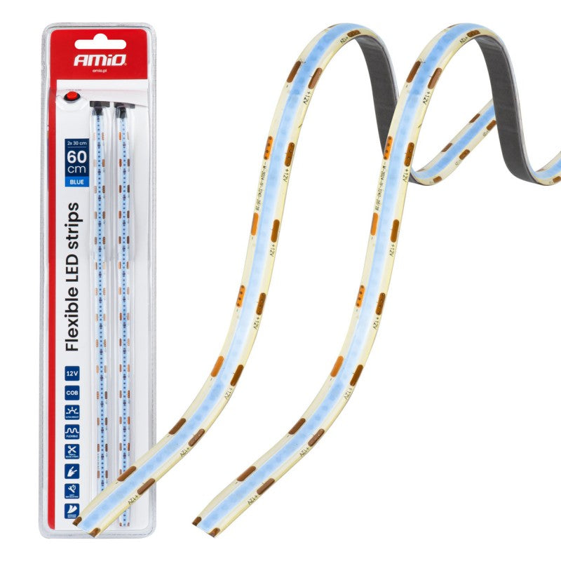 Benzi LED COB pentru mașini albastre 2x30cm 12V AMIO-04571