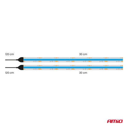 Benzi LED COB pentru mașini albastre 2x30cm 12V AMIO-04571