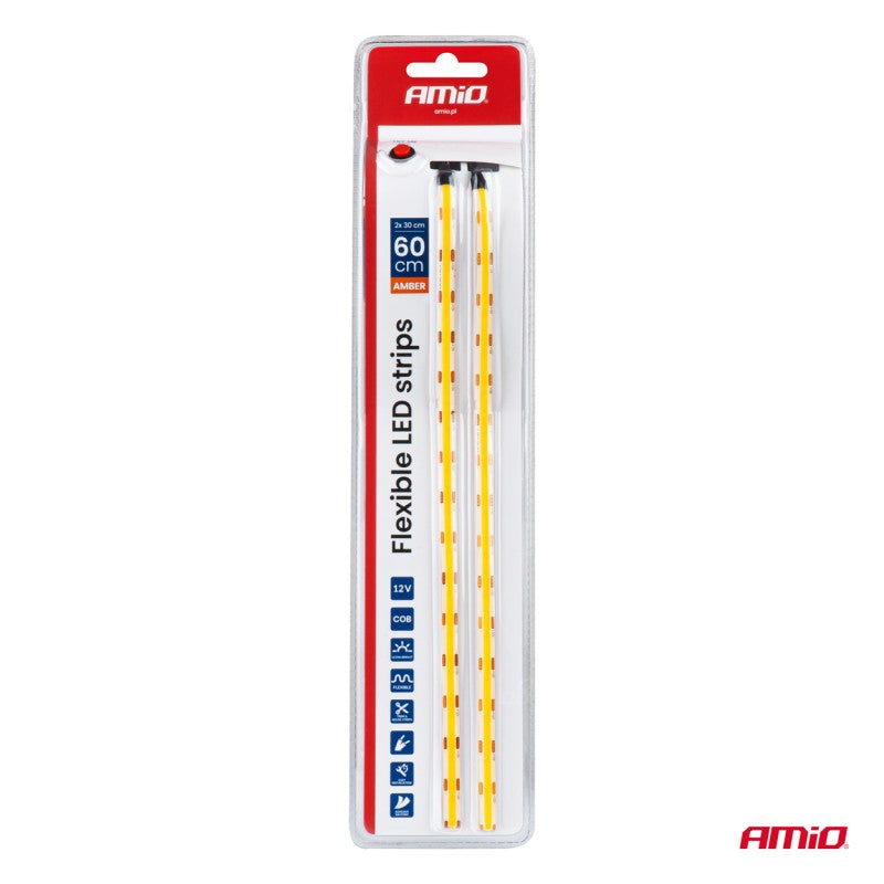 Benzi LED COB pentru mașini portocalii 2x30cm 12V AMIO-04572