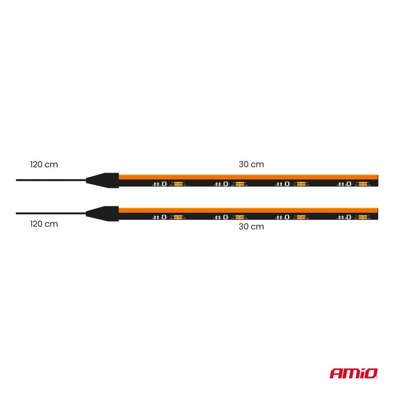 Benzi LED COB pentru laterale auto portocalii 2x30cm 12V AMIO-04574