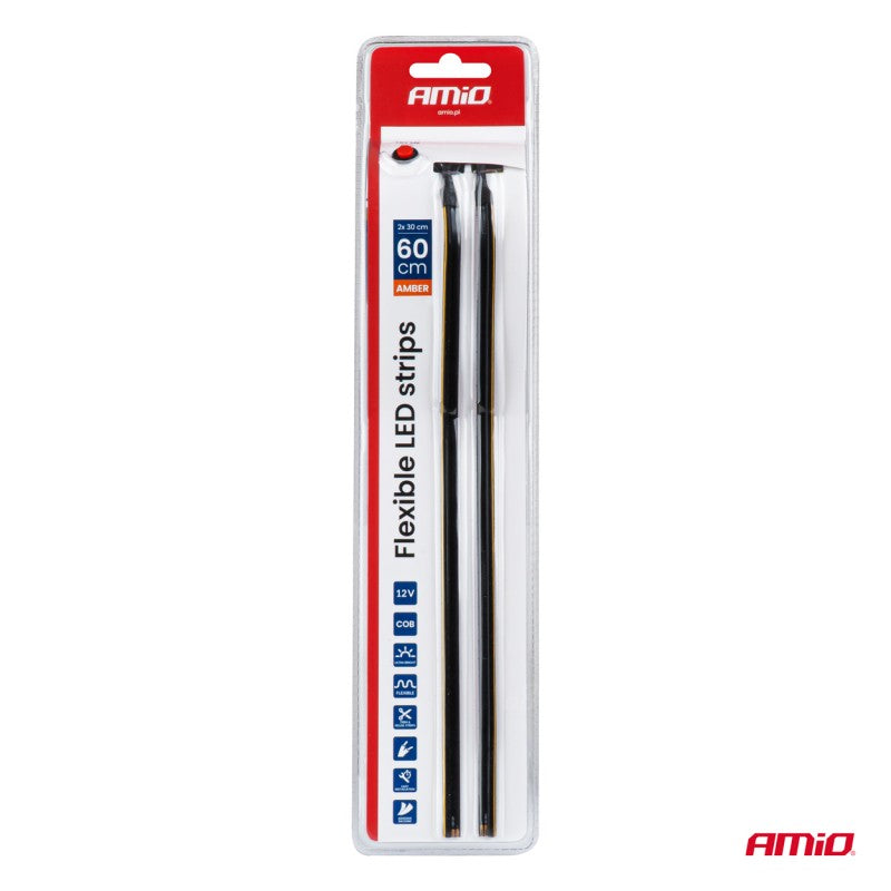 Benzi LED COB pentru laterale auto portocalii 2x30cm 12V AMIO-04574