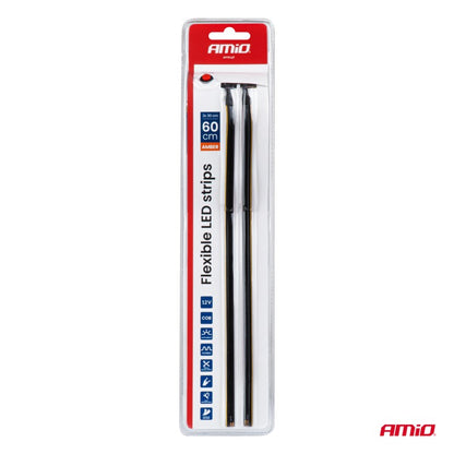 Benzi LED COB pentru laterale auto portocalii 2x30cm 12V AMIO-04574