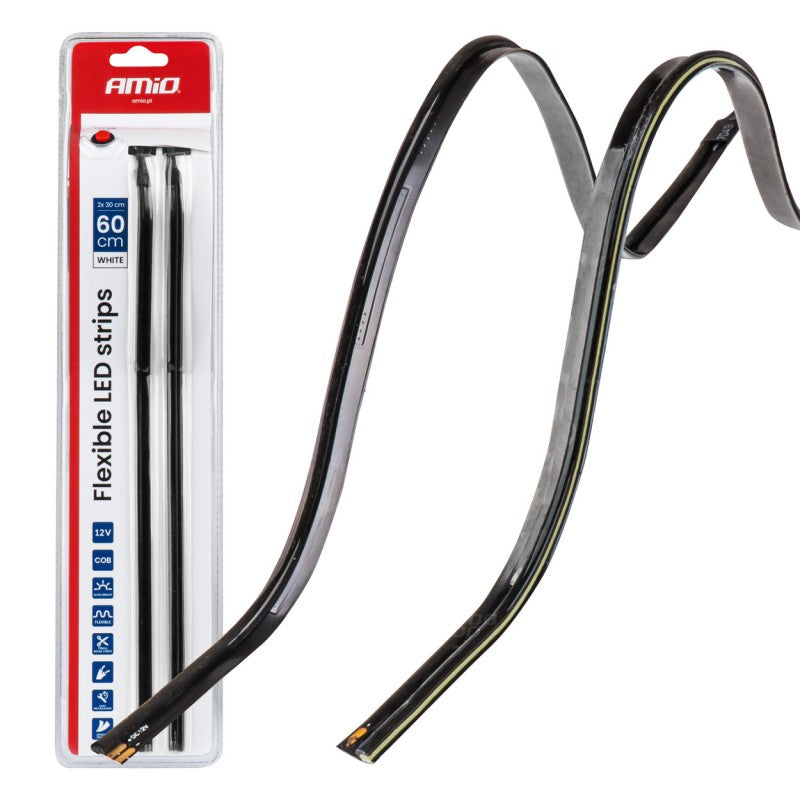 Benzi LED COB pentru laterale auto, albe, 2x30cm, 12V, AMIO-04575