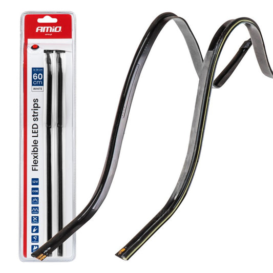 Benzi LED COB pentru laterale auto, albe, 2x30cm, 12V, AMIO-04575