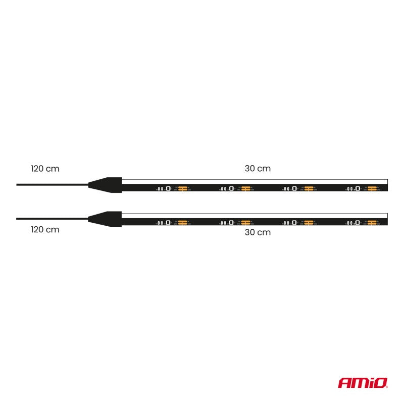 Benzi LED COB pentru laterale auto, albe, 2x30cm, 12V, AMIO-04575