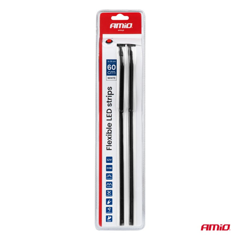 Benzi LED COB pentru laterale auto, albe, 2x30cm, 12V, AMIO-04575