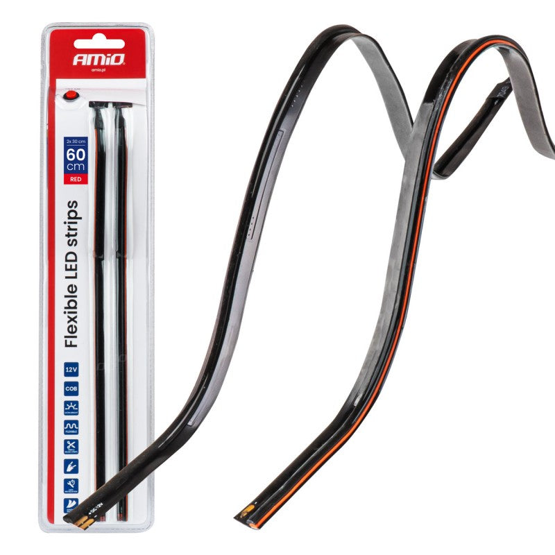 Benzi LED pentru laterale auto roșii 2x30cm 12V AMIO-04576