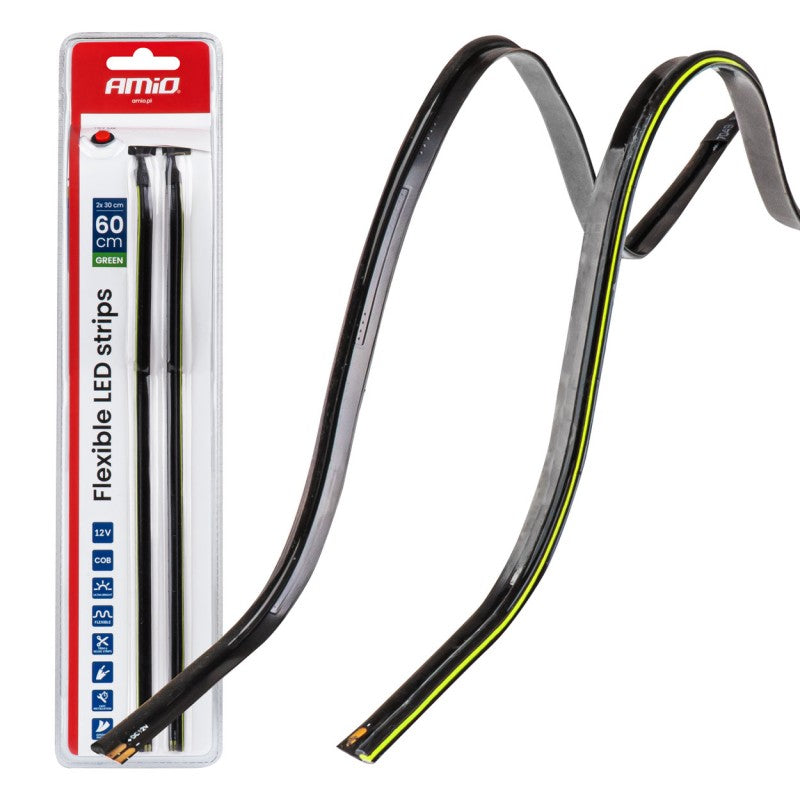 Benzi LED COB pentru lateralul mașinii, verde, 2x30cm, 12V, AMIO-04577