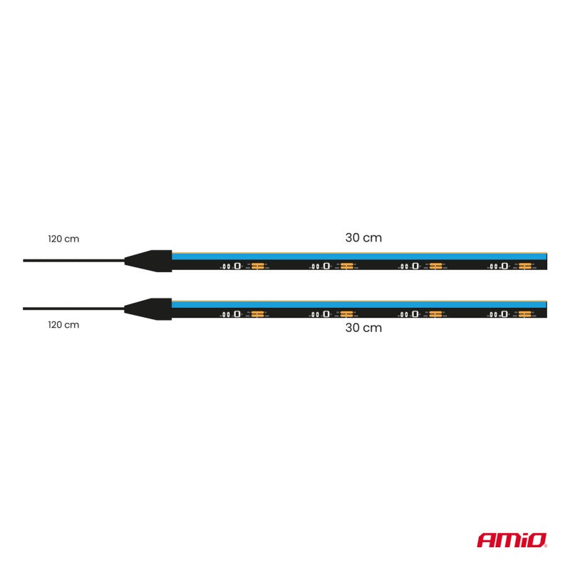Benzi LED COB pentru laterale auto albastre 2x30cm 12V AMIO-04578