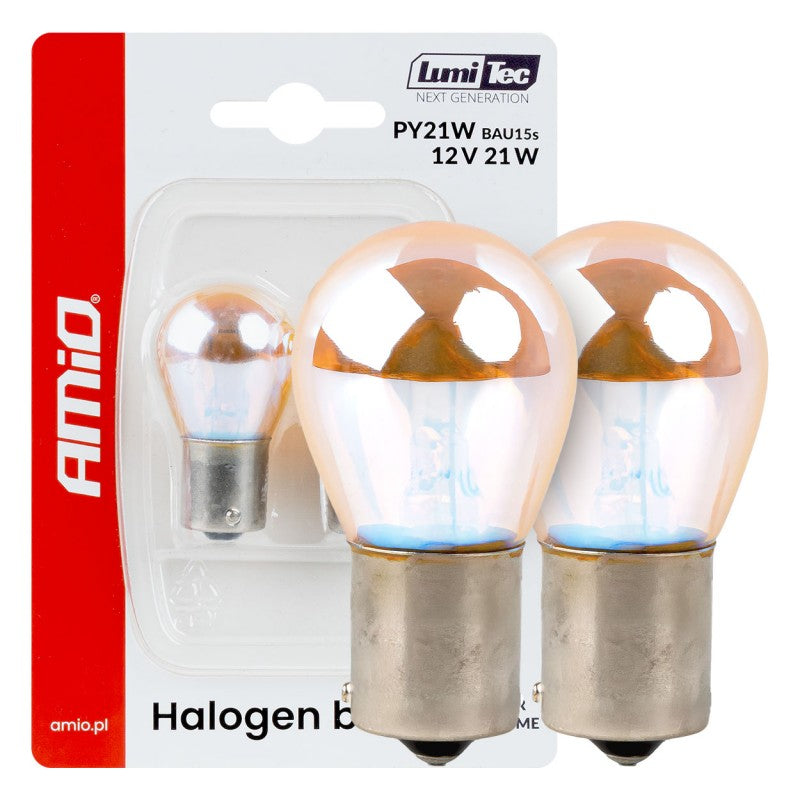 Becuri halogen PY21W 12V 21W BAU15S LumiTec portocaliu crom 2 buc AMIO-04627