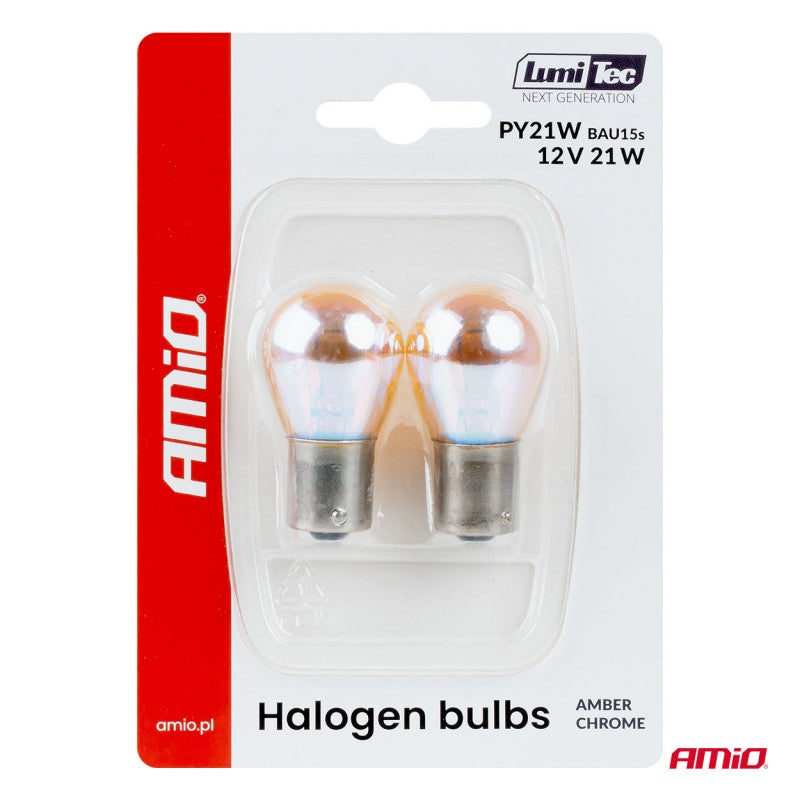 Becuri halogen PY21W 12V 21W BAU15S LumiTec portocaliu crom 2 buc AMIO-04627