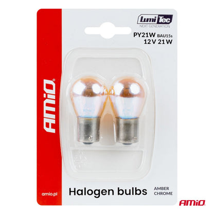Becuri halogen PY21W 12V 21W BAU15S LumiTec portocaliu crom 2 buc AMIO-04627
