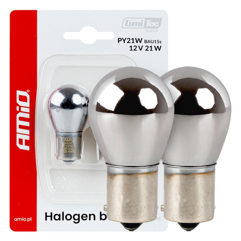 Becuri halogen PY21W 12V 21W BAU15S LumiTec crom portocaliu 2 buc. AMIO-04629
