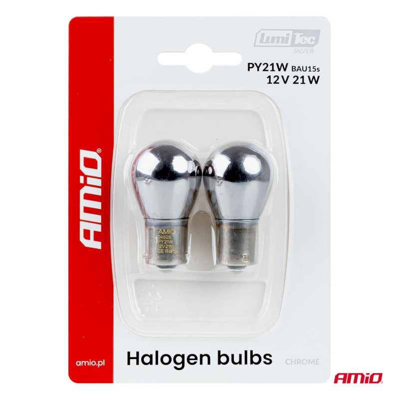 Becuri halogen PY21W 12V 21W BAU15S LumiTec crom portocaliu 2 buc. AMIO-04629