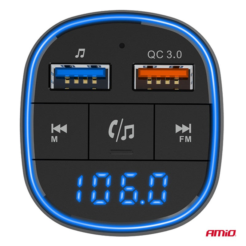 Modulator FM auto 2×USB-A 12V 24V AMIO-04648