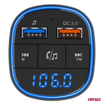Modulator FM auto 2×USB-A 12V 24V AMIO-04648