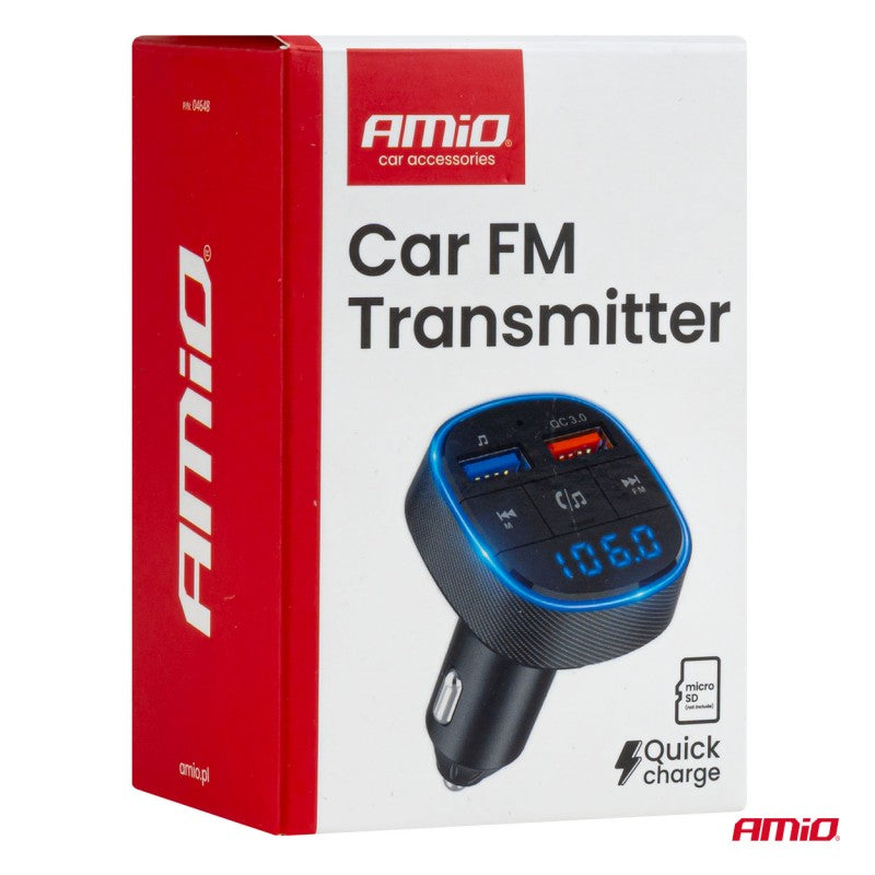 Modulator FM auto 2×USB-A 12V 24V AMIO-04648