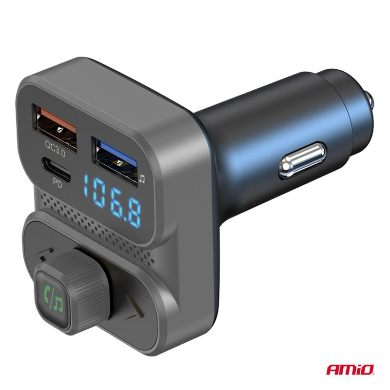 Modulator FM auto 2×USB-A 1×USB 12V 24V AMIO-04649