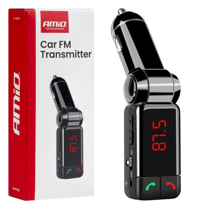 Modulator FM auto pliabil 2×USB-A 12V 24V AMIO-04650